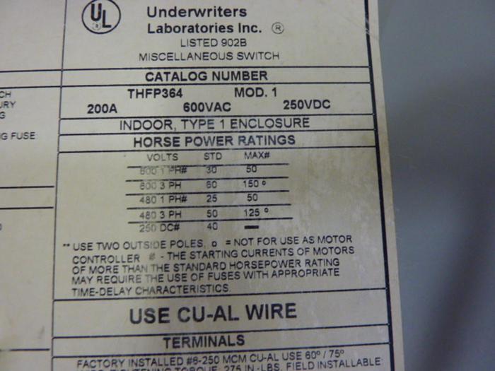 Used GENERAL ELECTRIC Safety Switch THFP364 #57166