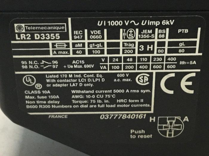 Used TELEMECANIQUE Overload Relay LR2D3355 #103172