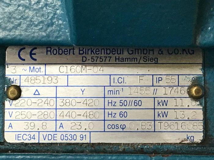Used ROBERT BIRKENBEUL 15 / 18 HP Motor C160M-04 Used