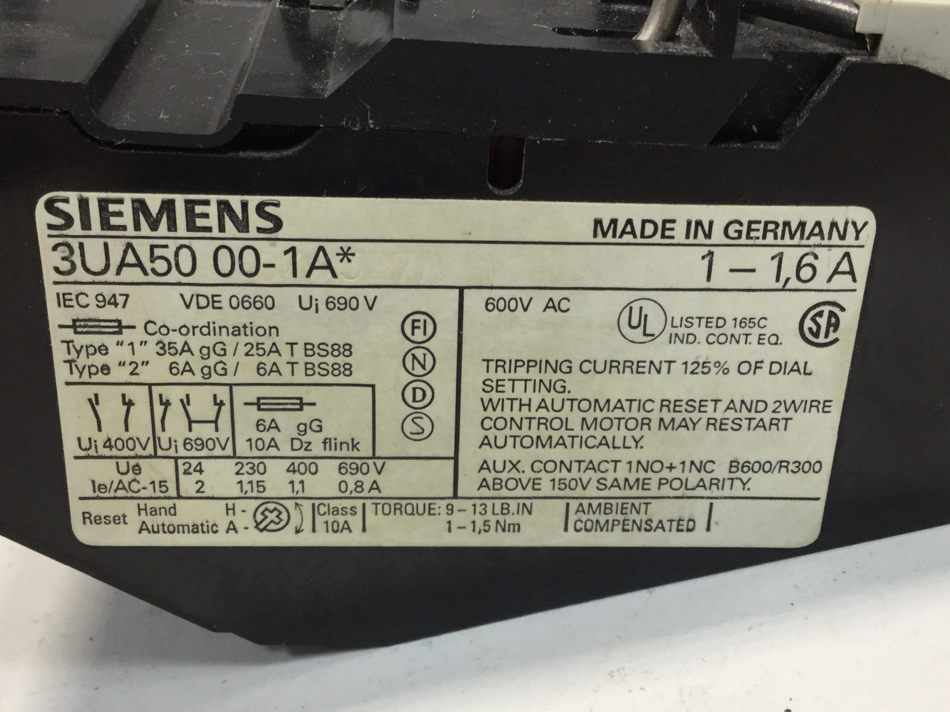 Used SIEMENS Overload Relay 3UA5000-1A USED
