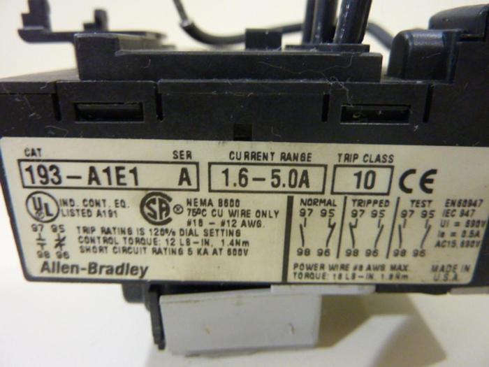 Used ALLEN BRADLEY Overload Relay 193-A1E1 SER A #44203