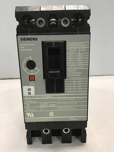 Used SIEMENS 100 Amp Circuit Breaker ED63A100 USED