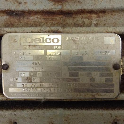 Used DELCO 20 HP AC Motor 3G4154 Used