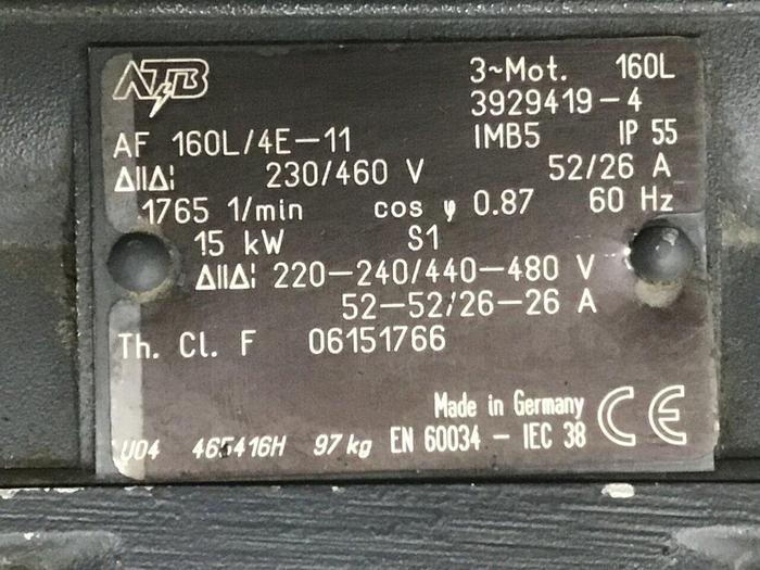 Used ATB MOTORS 20 HP Motor AF 160L/4E-11 Used