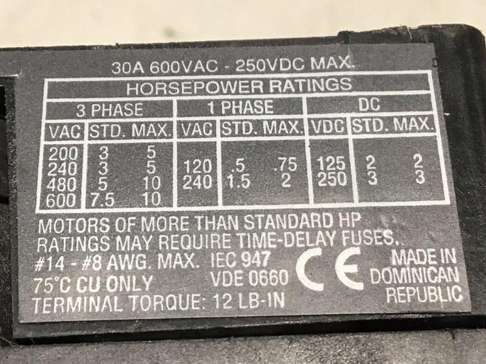 Used ALLEN BRADLEY Manual Motor Disconnect Switch 194R-NC030P3 #131279