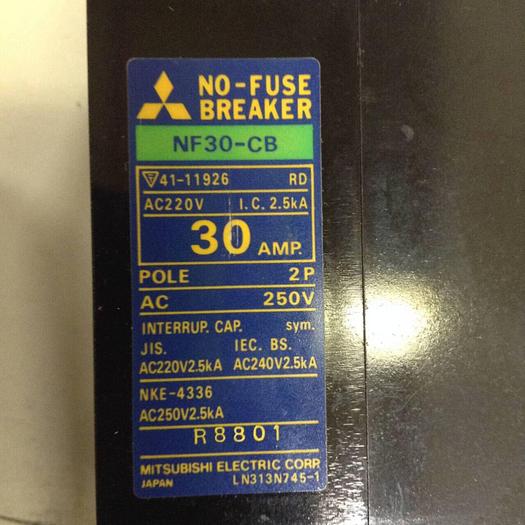 Used MITSUBISHI 30 Amp Circuit Breaker NF30-CB-30 #85605