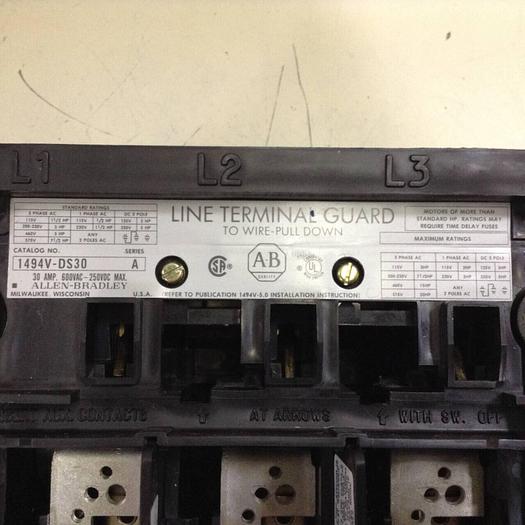 Used ALLEN BRADLEY 30 Amp Disconnect Switch 1494V-DS30 SER A #89409