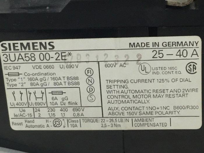 Used SIEMENS Overload Relay 3UA58 00-2E #104581