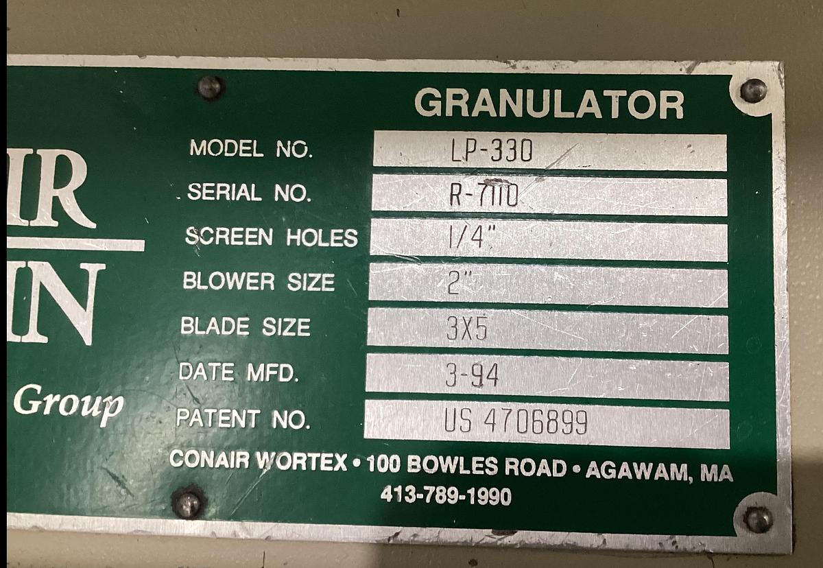 Used CONAIR WORTEX Grinder Granulator / NEEDS Tag