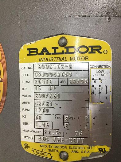 Used BALDOR 15 HP Industrial Motor 5036162-3 Used