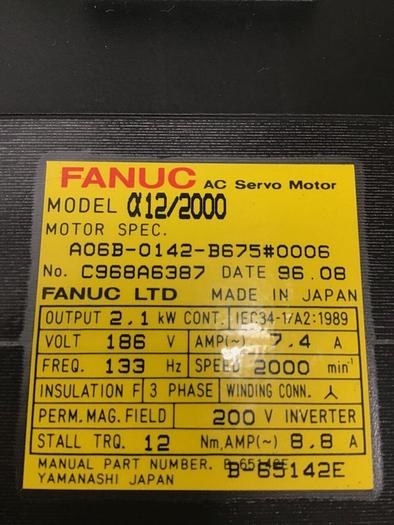 Used FANUC Servo Motor A06B-0142-B675/0006 Used