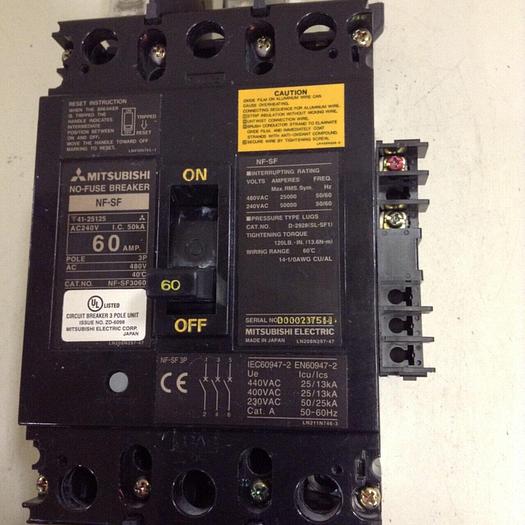 Used MITSUBISHI 60 Amp Circuit Breaker NF-SF3060 #72707