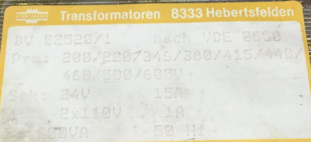Used SCHMIDBAUER 600 VA Transformer BV025201 USED