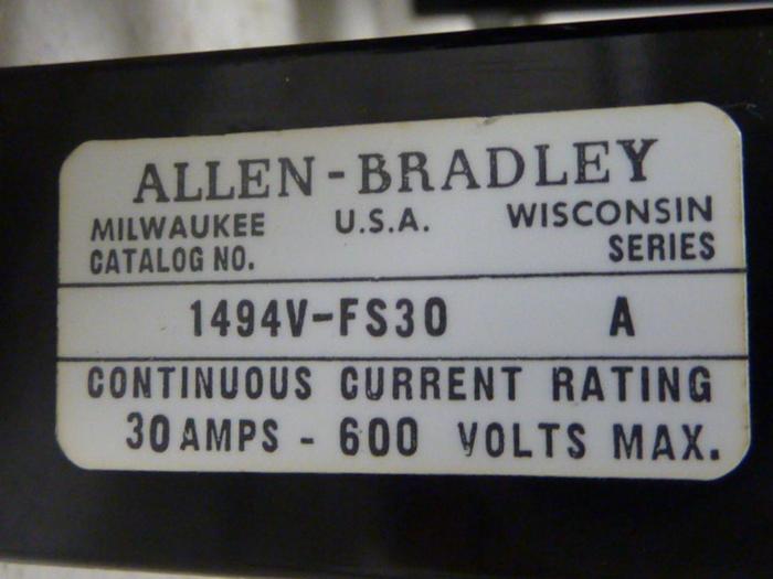 Used ALLEN BRADLEY 30 Amp Disconnect Switch 1494V-DS30 SER A #57427