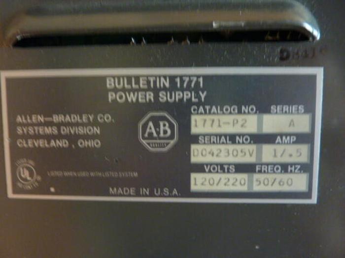 Used ALLEN BRADLEY Power Supply 1771-P2 SER A Used