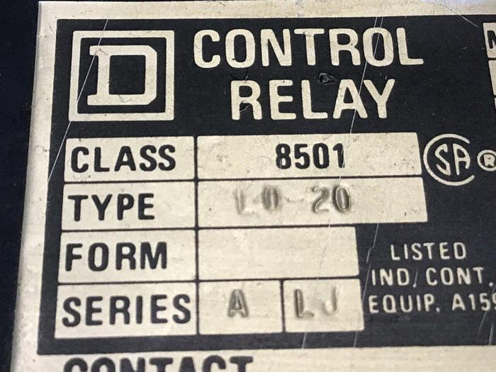 Used SQUARE D Control Relay 8501-L0-20 #120665