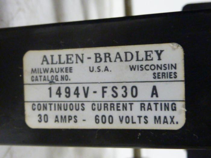 Used ALLEN BRADLEY 30 Amp Disconnect Switch 1494V-DS30 SER A #57429