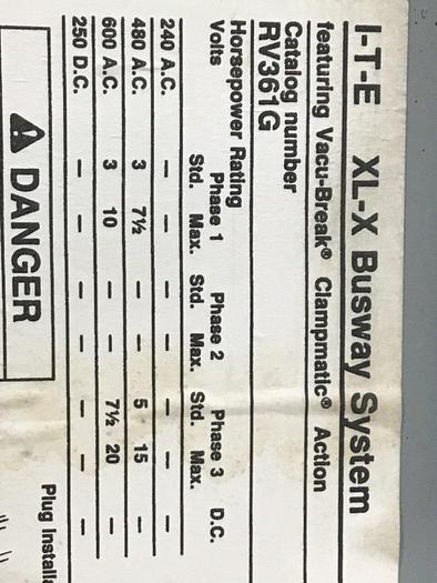 Used ITE SIEMENS 30 Amp Bus Disconnect Switch RV361G #137239