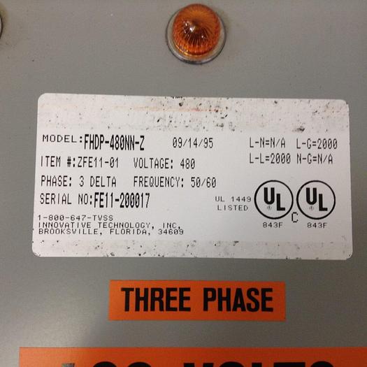 Used INNOVATIVE TECHNOLOGY INC Surge Protector FHDP-480NN-Z #70073