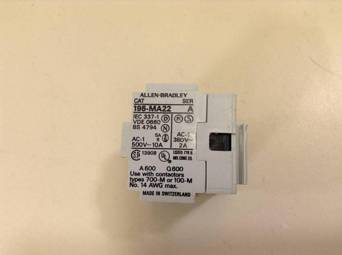 Used ALLEN BRADLEY Auxiliary Contact 195-MA22 SER A #79579