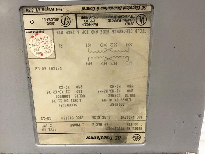 Used GENERAL ELECTRIC 3.00 kVA Transformer 9T51B0013 #142908