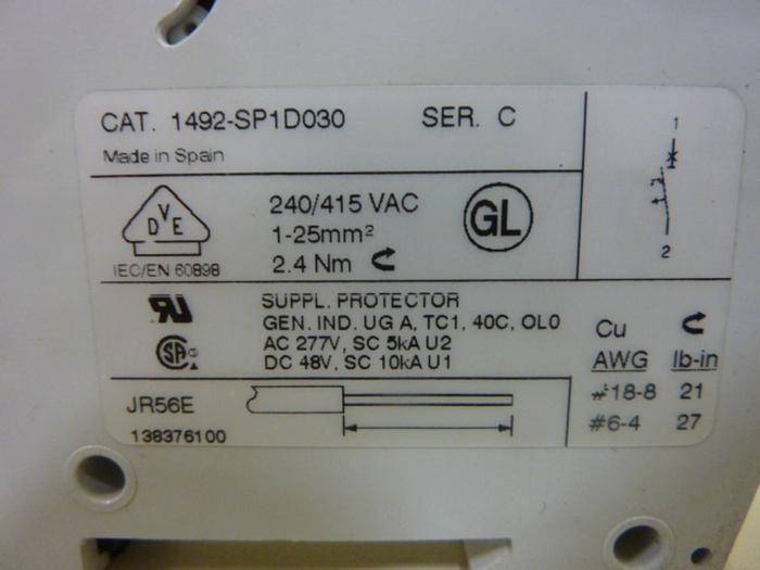Used ALLEN BRADLEY 3 Amp Circuit Breaker 1492-SP1D030 SER C #55556