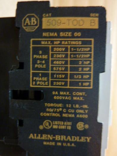 Used ALLEN BRADLEY Contactor 509-TOD SER B #27841