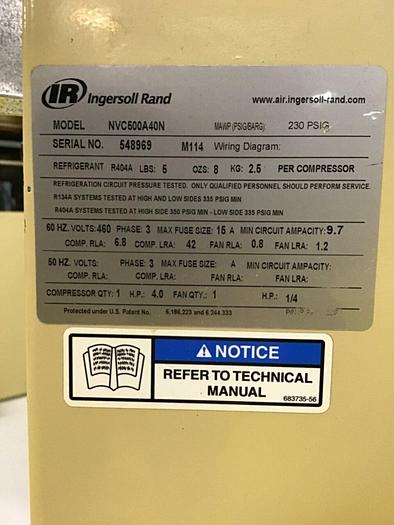 Used INGERSOLL RAND Refrigerated Air Dryer NVC500A40N USED