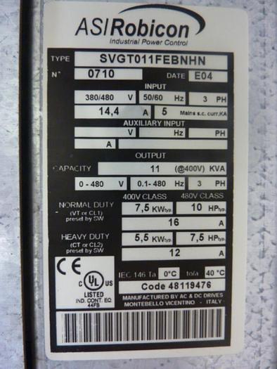 Used ASI Industrial Power Control SVGT011FEBNHN #47064