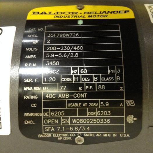 Used BALDOR 2 HP Motor MOTOR196 Used