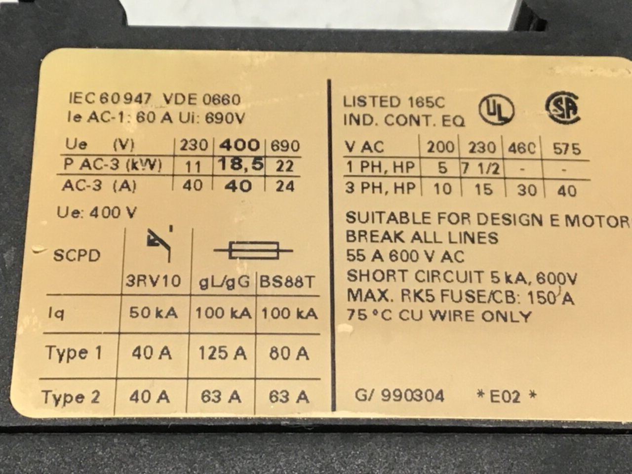 Used SIEMENS Power Contactor 3RT1035-1AK60 USED