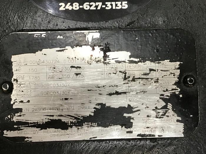 Used RELIANCE ELECTRIC 150 HP Motor 00ME430724 G001 PZ USED
