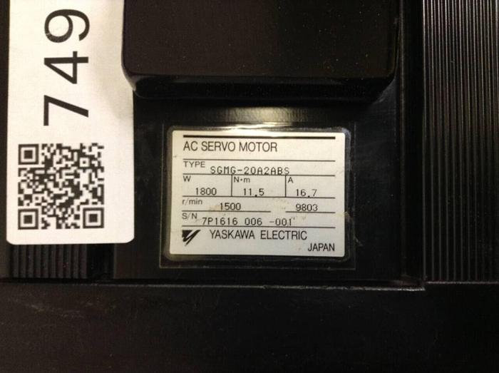 Used YASKAWA ELECTRIC AC Servo Motor SGMG-20A2ABS #74911