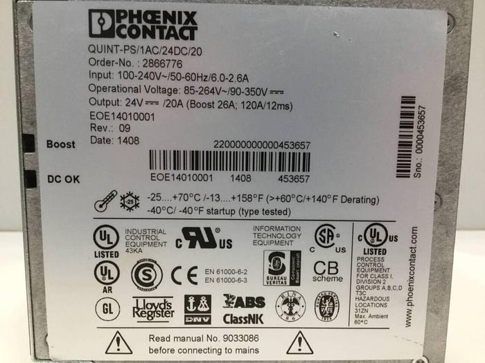 Used PHOENIX CONTACT Power Supply QUINT-PS-1AC-24DC/20 #99586