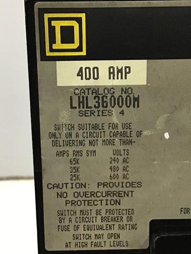 Used SQUARE D 400 Amp Circuit Breaker LHL36000M / DISCONNECT #138643