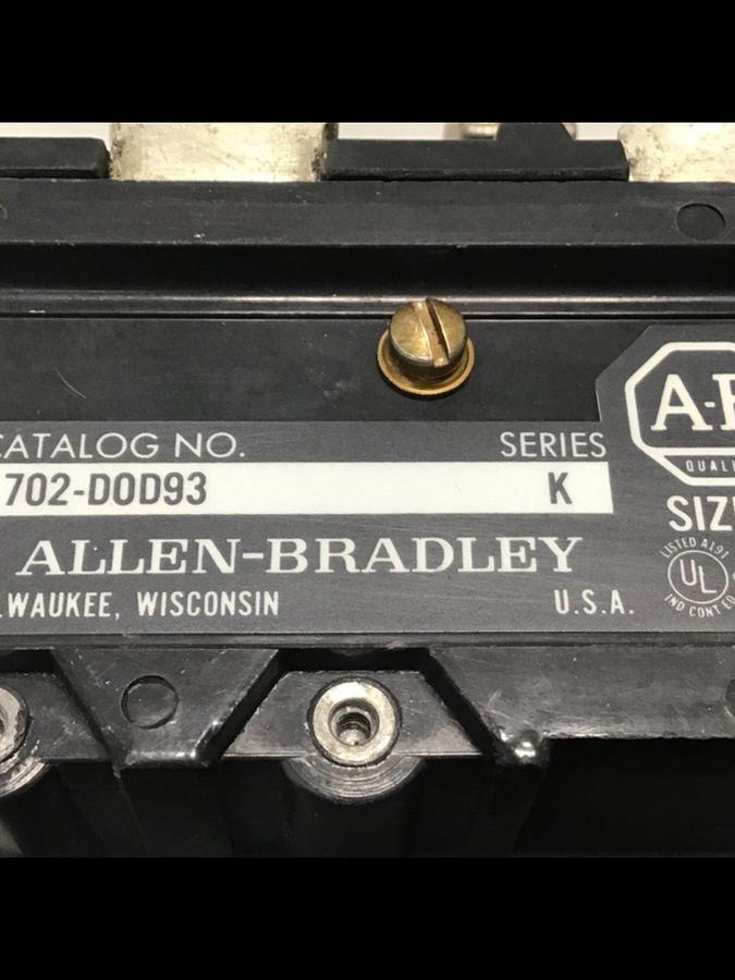 Used ALLEN BRADLEY Contactor 702-DOD93 SER K USED