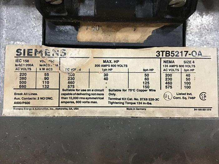 Used SIEMENS Starter 3TB5217-OA #139787