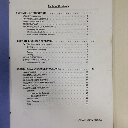 Used TAYLOR DUNN Manual MS-536-00 #71079