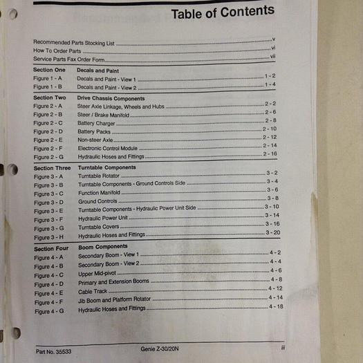 Used GENIE Parts Manual 35533 #70971
