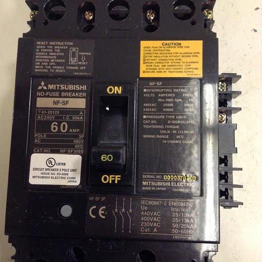Used MITSUBISHI 60 Amp Circuit Breaker NF-SF3060 #72701