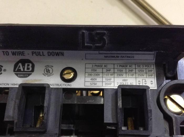 Used ALLEN BRADLEY 30 Amp Disconnect Switch 1494V-DS30 SER A #67715