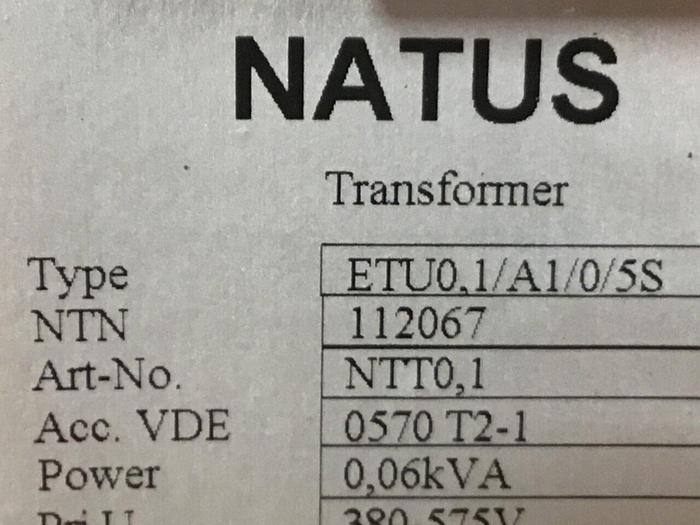 Used NATUS Transformer ETU01/A1/0/5S E210352 Used