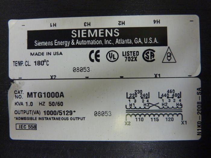 Used SIEMENS 1 kVA Transformer MTG1000A #48914