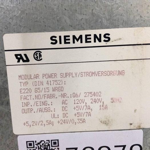 Used SIEMENS Modular Power Supply E220G5/15WRGD #72979