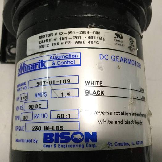 Used MINARIK 1/8 HP Motor 507-01-109 USED