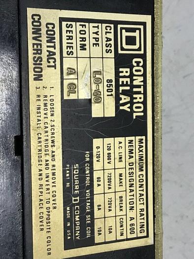 Used SQUARE D Control Relay 8501-L0-40 #74381