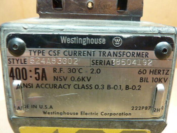 Used WESTINGHOUSE 400:5A Current Transformer 7524A83G02 #36874