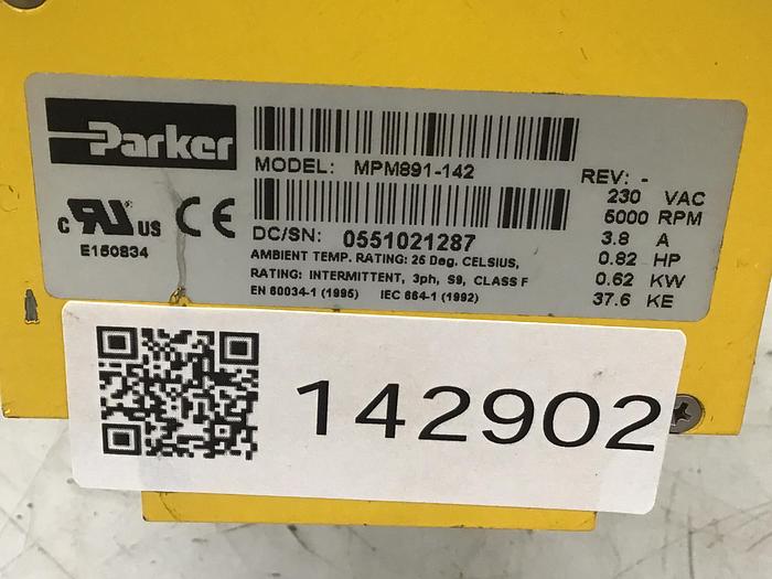 Used PARKER 0.82 HP Motor MPM891-142 Used #142902