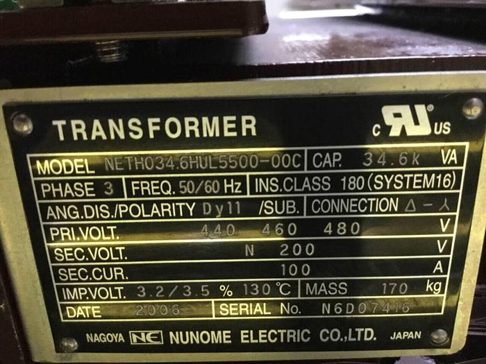 Used NUNOME ELECTRIC Transformer NETH034.6HUL5500-00C Used