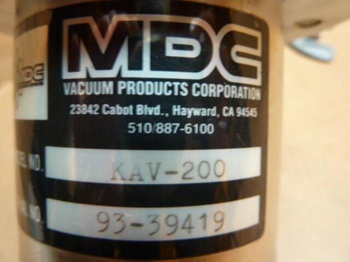 Used MDC VACUUM PRODUCTS Angle Vacuum Valve KAV-200 #22275